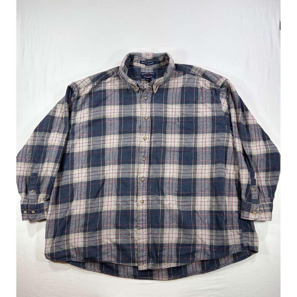 Sutter & Grant Mens 4X Flannel Shirt Navy Blue Red Plaid Long Sleeve Button Down